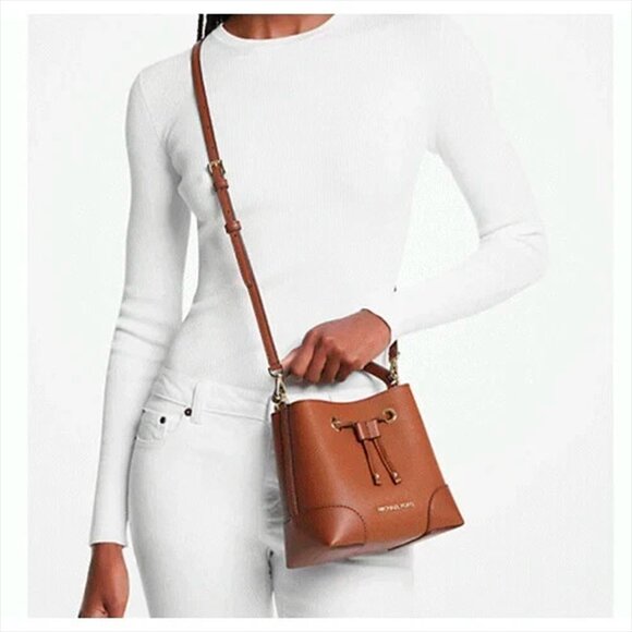 S Michael Kors Mercer Brown Leather Bucket Bag 35R3GM9M1L Luggage Purse NWT $398 - Picture 7 of 10